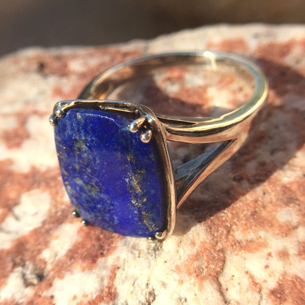 Genuine Lapis Lazuli .925 Sterling Silver Ring Natural Gemstone - Picture 15 of 16